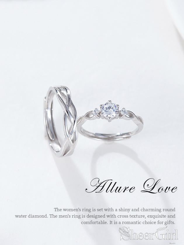 New Arrival! 925 Silver Couple Rings with Zircon and Cross Texture RI5001-SheerGirl