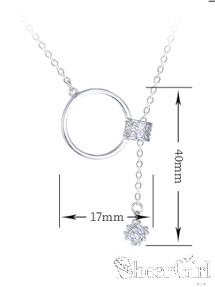 New Arrival! Ring Shape Small Zircon Around Crossed Chain Sterling 925 Silver Necklace NC3003-SheerGirl