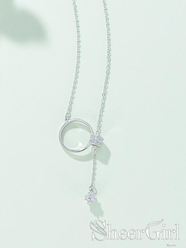 New Arrival! Ring Shape Small Zircon Around Crossed Chain Sterling 925 Silver Necklace NC3003-SheerGirl