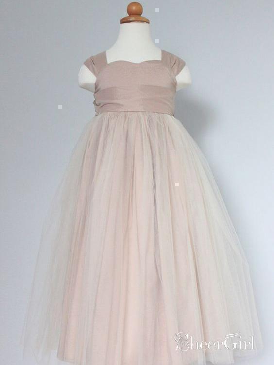 Nude Long Flower Girl Dresses with Bowknot Cheap Cute Dress for Kids ARD1280-SheerGirl