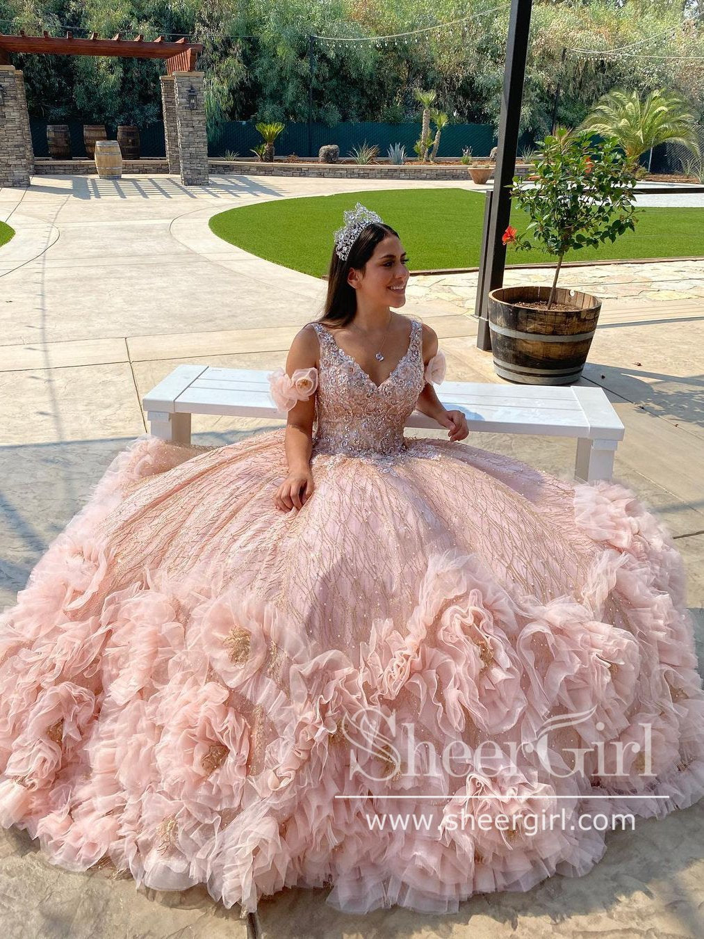 Off Shoulder V Neckline Flower Quinceanera Dresses Sparkly Prom Dresses ARD2635 Off Shoulder V Neckline Flower Quinceanera Dresses Sparkly Prom Dresses ARD2635