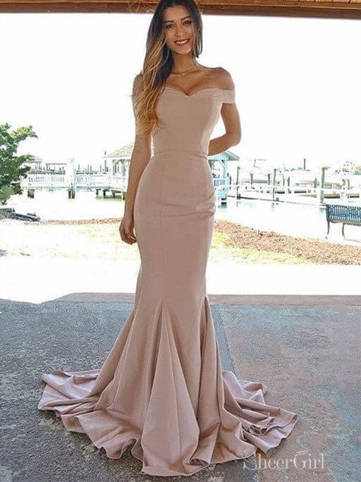 Off The Shoulder Mermaid Prom Dresses Sweep Train Sheath Dresses ARD23 –  SheerGirl