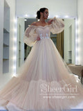 Off The Shoulder Puff Sleeve Prom Dress Tulle Long Evening Dresses ARD2404-SheerGirl