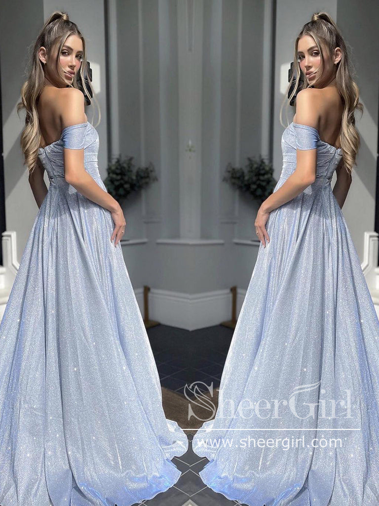 Off The Shoulder Sparkly Ball Gown with High Slit Sweetheart Neck Prom Dress ARD2706-SheerGirl