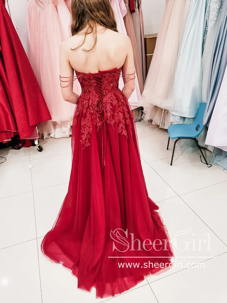 Off The Shoulder Straps Sweetheart Neck Prom Gown with High Slit ARD2688-SheerGirl