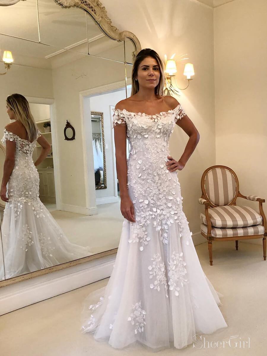 Off The Shoulder White Mermaid Wedding Dresses Lace Wedding Gowns AWD1581 Off The Shoulder White Mermaid Wedding Dresses Lace Wedding Gowns AWD1581