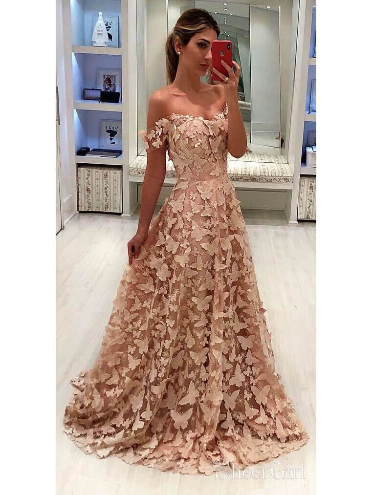 Off the Shoulder 3D Butterfly Lace Long Prom Dresses ARD1980 SheerGirl Off the Shoulder 3D Butterfly Lace Long Prom Dresses ARD1980 SheerGirl