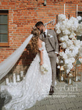 Off the Shoulder 3D Flower Lace Beach Wedding Dresses Rustic Boho Wedding Dress AWD1915-SheerGirl