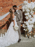 Off the Shoulder 3D Flower Lace Beach Wedding Dresses Rustic Boho Wedding Dress AWD1915-SheerGirl
