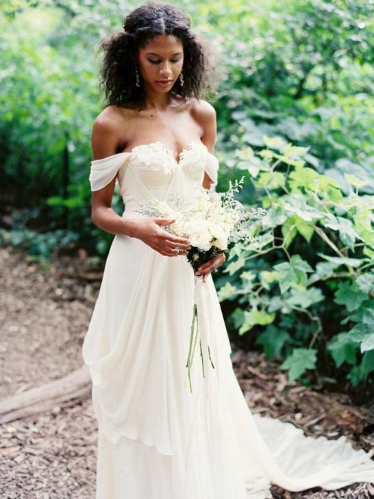Off the Shoulder Country Wedding Dresses Backless Beach Wedding Dress AWD1132-SheerGirl