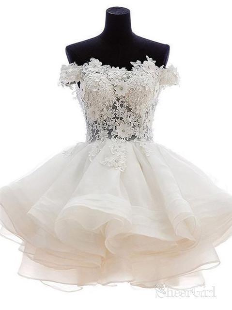 Off the Shoulder Homecoming Dresses Ivory Lace Beaded Cute Homecoming Dresses ARD1203 Off the Shoulder Homecoming Dresses Ivory Lace Beaded Cute Homecoming Dresses ARD1203
