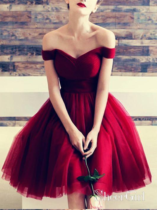 Off the Shoulder Maroon Homecoming Dresses Tulle Knee Length Burgundy Hoco Dress ARD1211 Off the Shoulder Maroon Homecoming Dresses Tulle Knee Length Burgundy Hoco Dress ARD1211