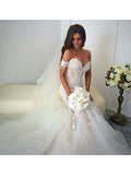 Off the Shoulder Mermaid Wedding Dresses Vintage Lace Wedding Dresses AWD1079-SheerGirl