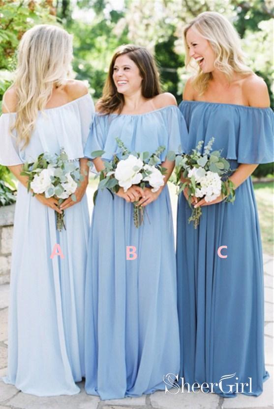 Off the Shoulder Mismatched Bridesmaid Dresses Blue Fitted Bridesmaid Dress PB10049 Off the Shoulder Mismatched Bridesmaid Dresses Blue Fitted Bridesmaid Dress PB10049