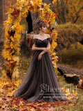 Off the Shoulder Non-traditional Black Wedding Dresses Simple Long Prom Dress AWD1354-SheerGirl
