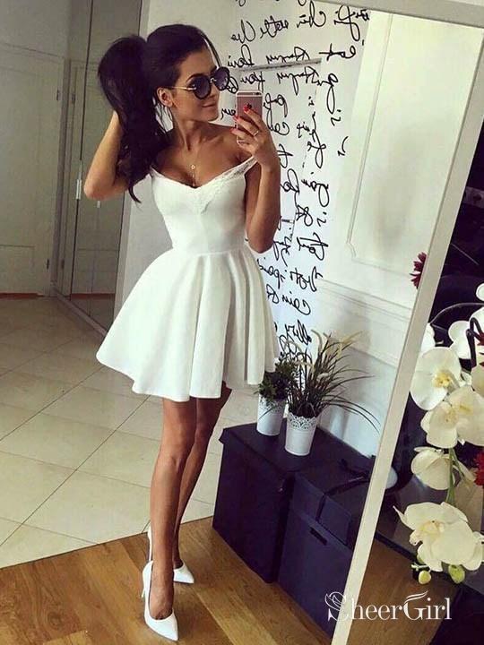 Off the Shoulder Red Homecoming Dresses Broad Strap Little Black Dress ARD1735-SheerGirl