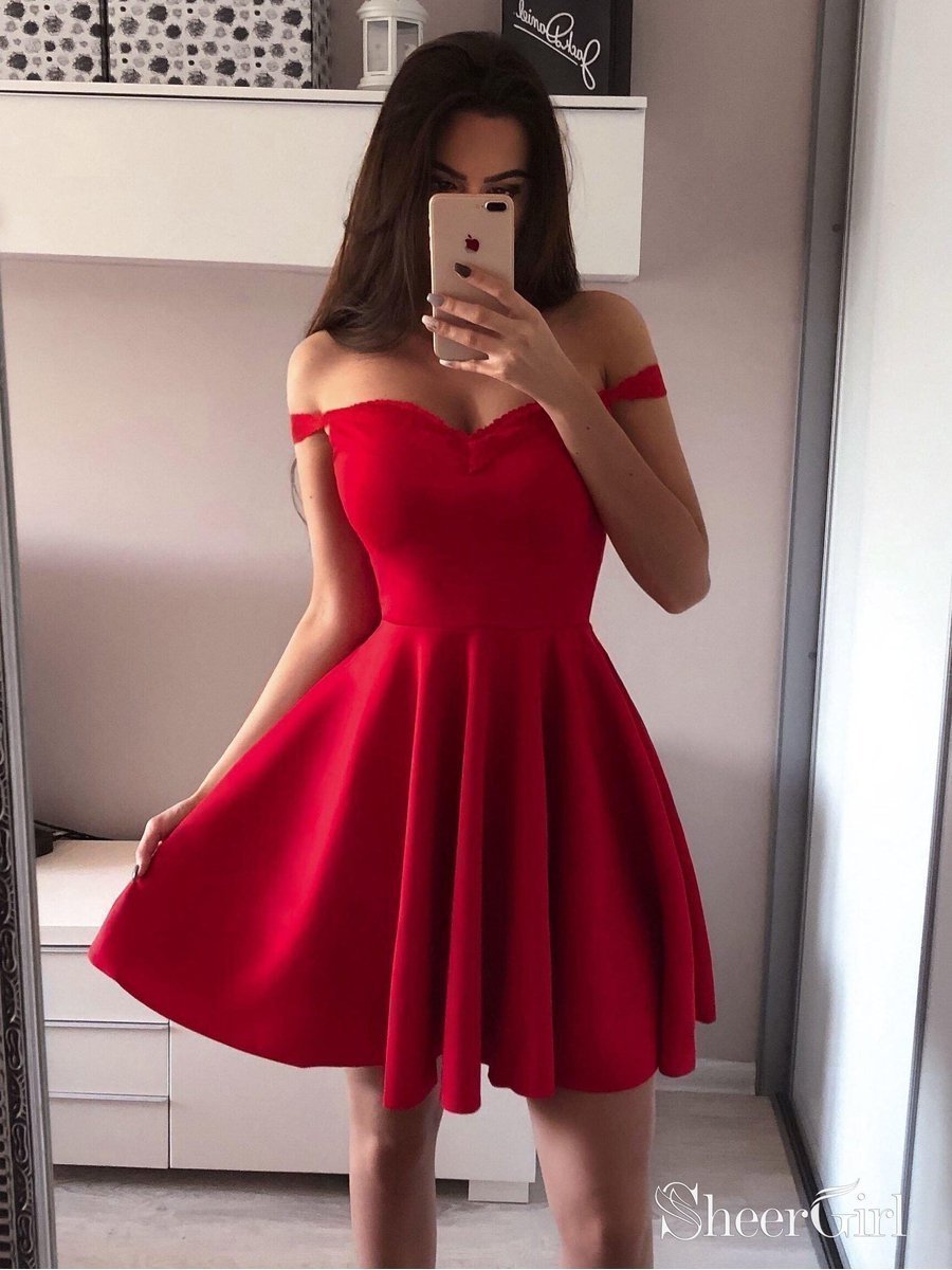 Off the Shoulder Red Homecoming Dresses Broad Strap Little Black Dress ARD1735 Off the Shoulder Red Homecoming Dresses Broad Strap Little Black Dress ARD1735