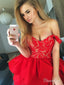 Off the Shoulder Red Homecoming Dresses Satin Ruffle Layered Short Hoco Dress ARD1681