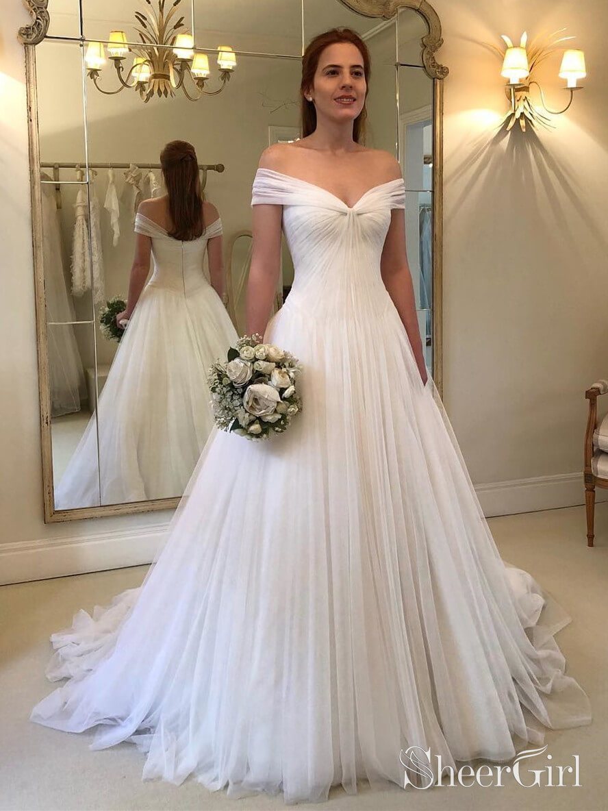 Off The Shoulder Simple Beach Wedding Dresses A Line Bridal Gown AWD1451