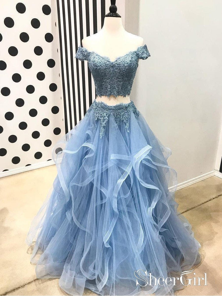 Off The Shoulder Two Piece Prom Dresses,Lace 2 Piece Formal Dresses APD3195 Off The Shoulder Two Piece Prom Dresses,Lace 2 Piece Formal Dresses APD3195