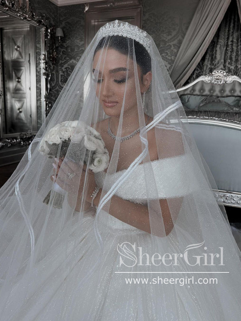 Off the Shoulder Vintage Wedding Dresses Beaded Luxury Wedding Dresses AWD1901-SheerGirl