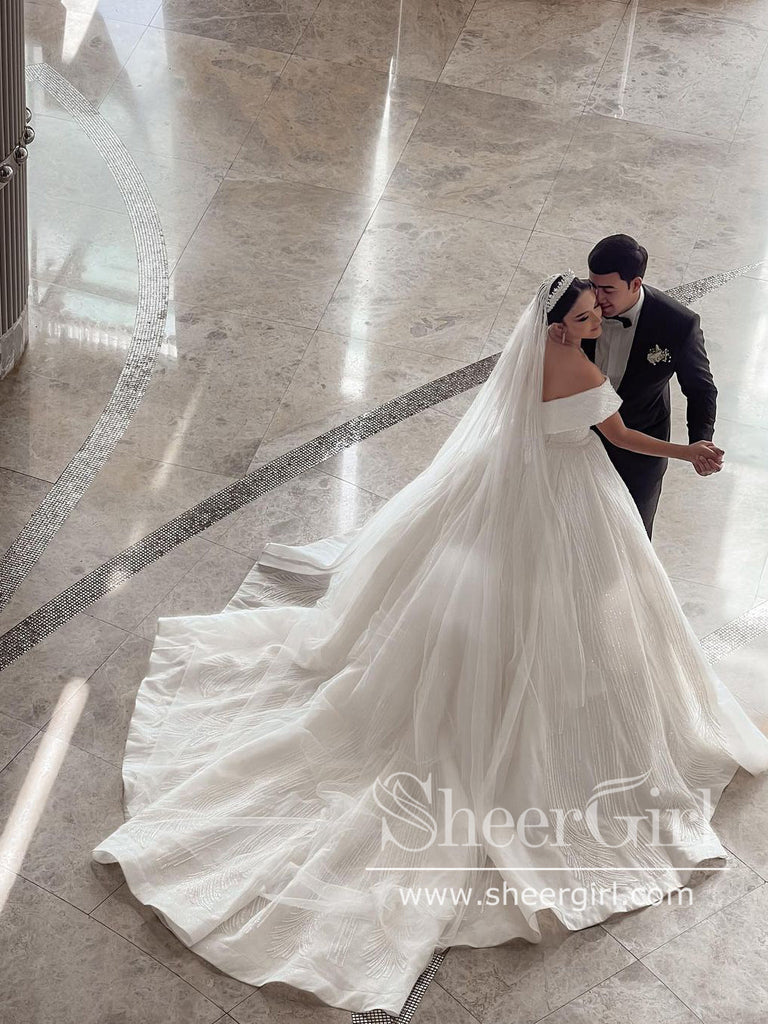 Off the Shoulder Vintage Wedding Dresses Beaded Luxury Wedding Dresses AWD1901-SheerGirl