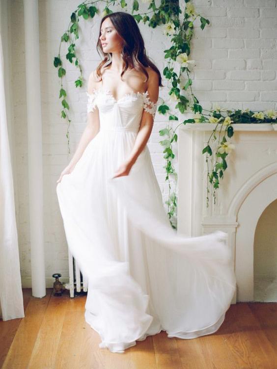 Off the Shoulder White Wedding Dresses Long Simple Beach Wedding Dress SheerGirl Off the Shoulder White Wedding Dresses Long Simple Beach Wedding Dress SheerGirl