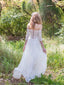 Vestidos de novia blancos con hombros descubiertos y mangas, vestido de novia transparente para la playa AWD1208