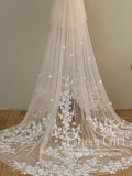 Ombre Champagne Floral Lace Ivory Cathedral Veil with Blusher Bridal Veil Wedding Veil ACC1193-SheerGirl