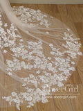 Ombre Champagne Floral Lace Ivory Cathedral Veil with Blusher Bridal Veil Wedding Veil ACC1193-SheerGirl