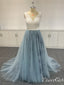 Vestido de novia bohemio de encaje bordado de tul suave con cuello en V, vestido de novia con perlas AWD1686