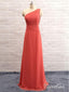 Vestidos largos de dama de honor de gasa coral con un solo hombro, vestidos de dama de honor baratos, apd2518