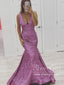 Orchid Sparkly Mermaid Prom Dresses V Neck Pageant Dress Long Prom Gown ARD2928