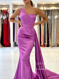 Orchid/Peach Single Shoulder Evening Dress Mermaid Satin Prom Dress with Flap ARD2862-SheerGirl