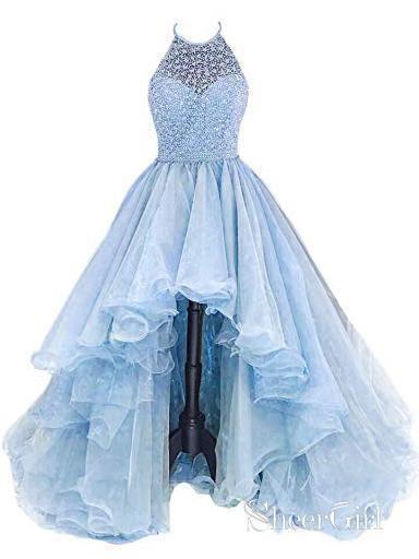 Organza with Beaded Bodice Halter High Low Prom Dress,Pageant Dress,ap SheerGirl Organza with Beaded Bodice Halter High Low Prom Dress,Pageant Dress,ap SheerGirl