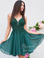Peacock Green Lace Homecoming Dress V Neck Chiffon Short Prom Dress ARD2839