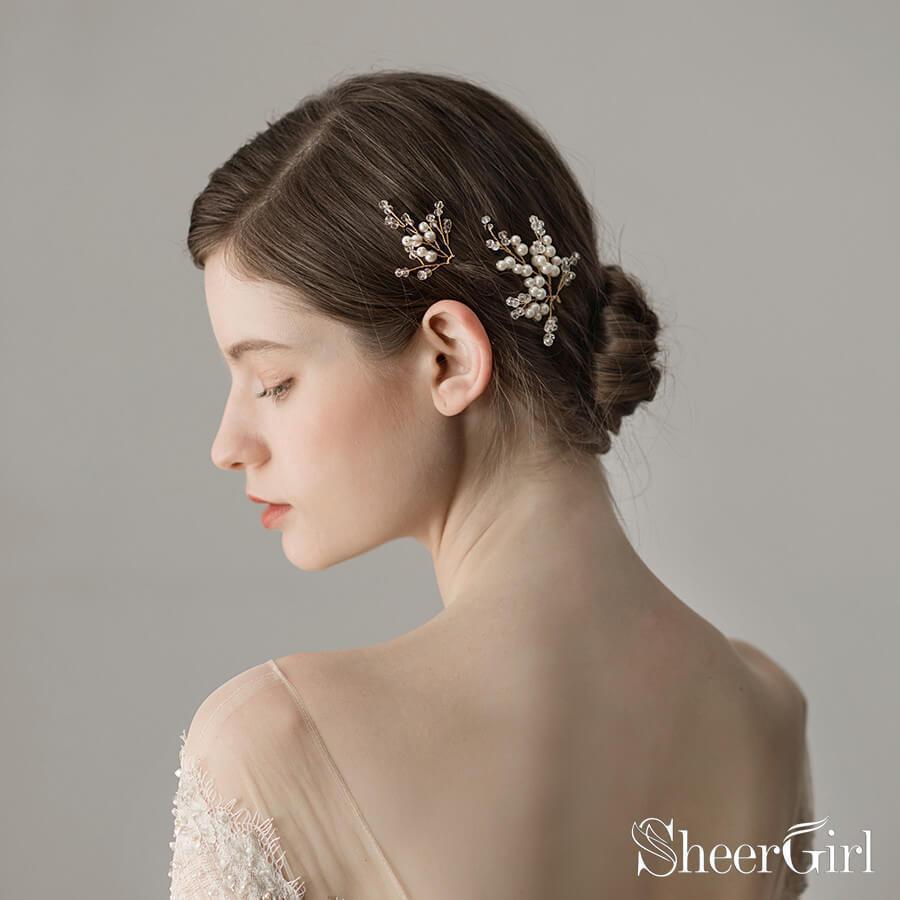 Pearl and Crystal Sprig Gold Hairpins Set ACC1136-SheerGirl
