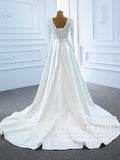 Pearls Decorated Long Sleeves Ivory Wedding Dresses Luxury V Neck Wedding Gowns AWD1790-SheerGirl