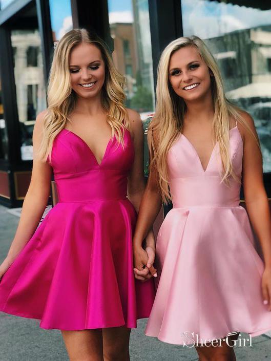 Pik Simple Homecoming Dresses Spaghetti Strap V Neck Sexy Fuchsia Hoco Dresses ARD1317 Pik Simple Homecoming Dresses Spaghetti Strap V Neck Sexy Fuchsia Hoco Dresses ARD1317