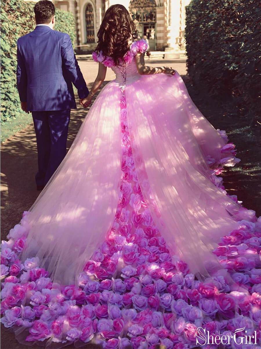 Pink Cathedral Wedding Dress Vintage 3D Flowe Applique Wedding Gown AWD1414 Pink Cathedral Wedding Dress Vintage 3D Flowe Applique Wedding Gown AWD1414