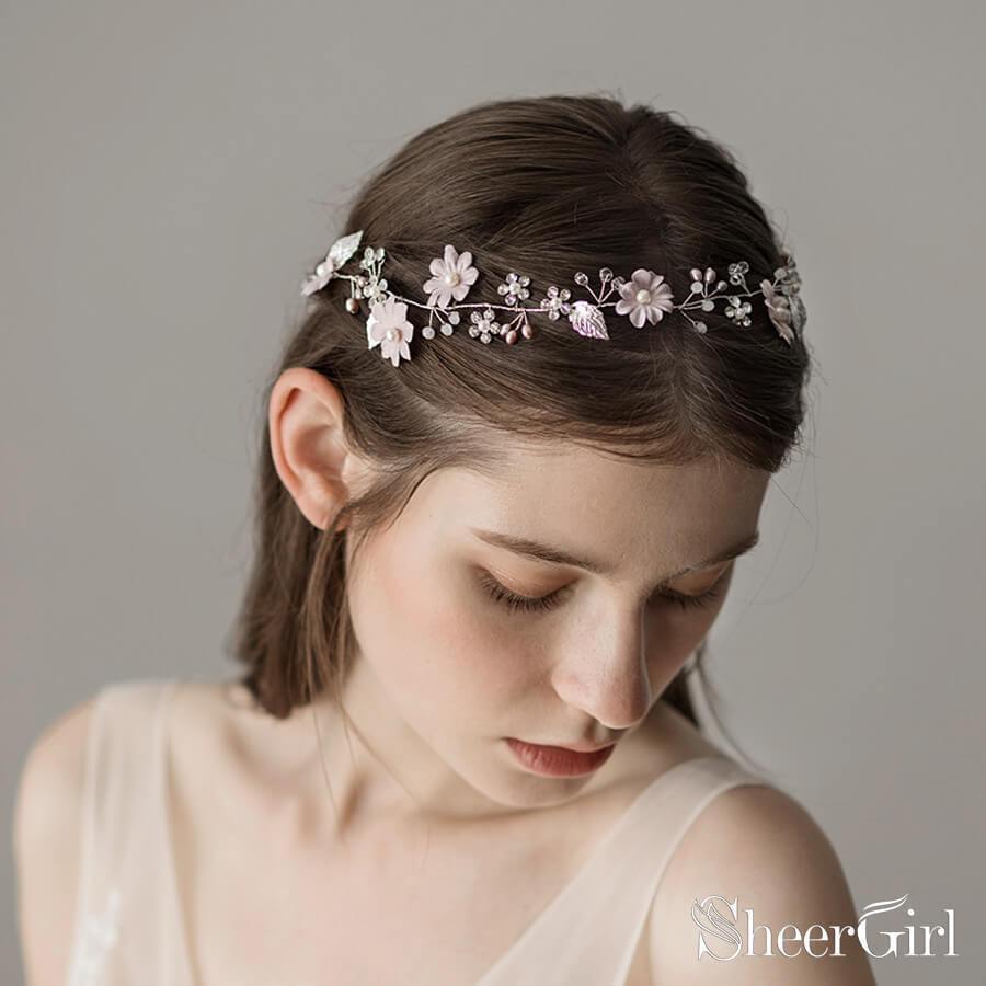 Pink Floral Headband with Pearls and Crystals ACC1123  display picture 1