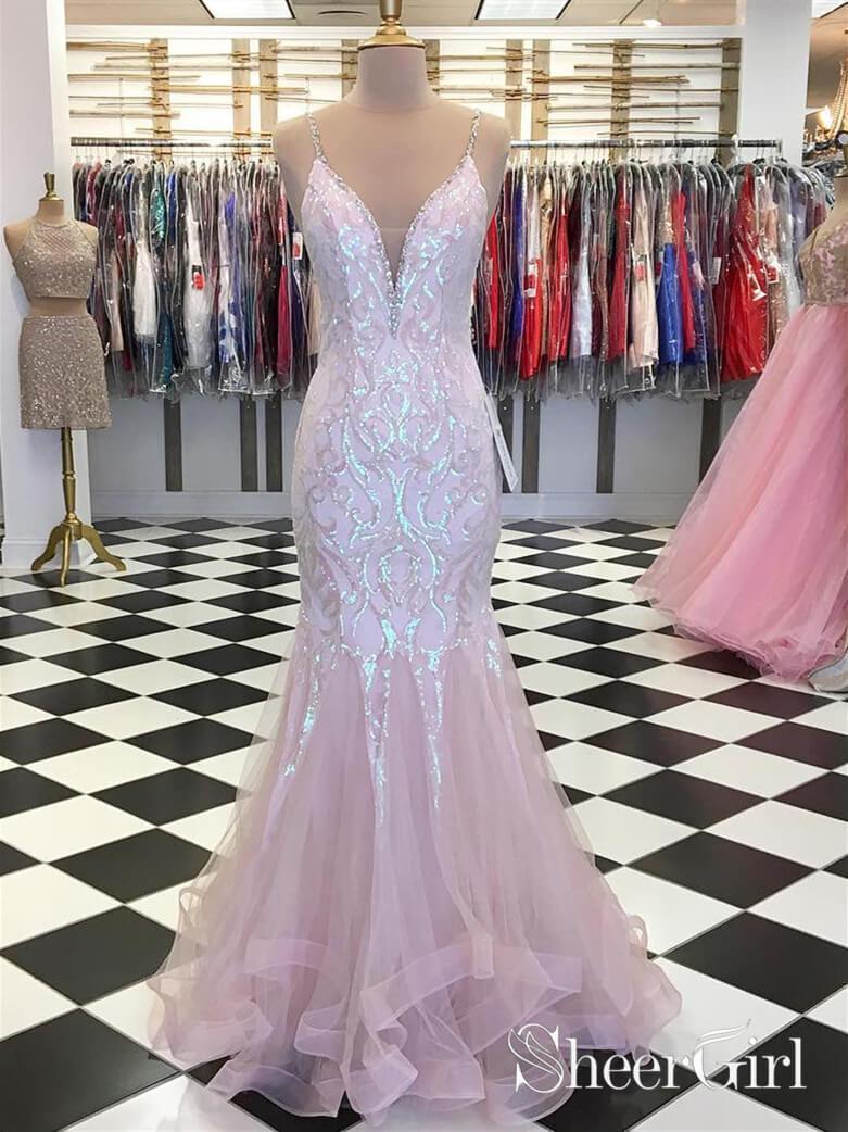 Pink Mermaid Prom Dresses Spaghetti Strap V Neck Pageant Dress ARD2015 Pink Mermaid Prom Dresses Spaghetti Strap V Neck Pageant Dress ARD2015