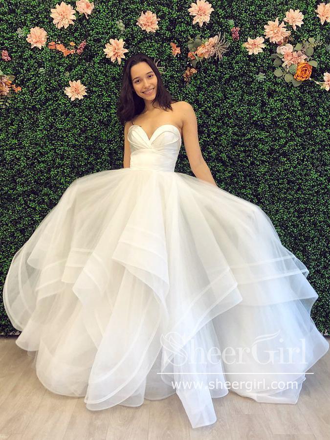 Pleated Bodice Sweetheart Necklin A Line Tulle Wedding Dress with Horsehair Hem AWD1746 Pleated Bodice Sweetheart Necklin A Line Tulle Wedding Dress with Horsehair Hem AWD1746