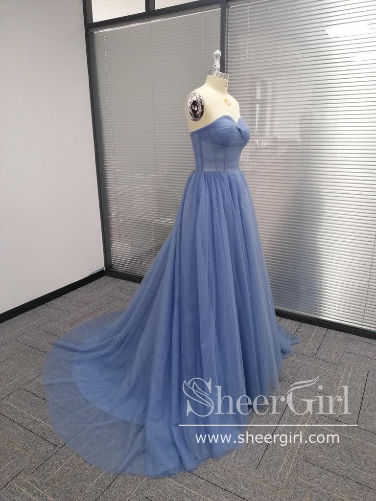 Pleated Ombre Champagne Tulle Bridal dresses Sweet Heart Neckline Minimalist Wedding Dresses AWD1667-SheerGirl