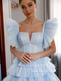 Pleated Tulle Ball Gown Ruffle Tiered Long Prom Dress Floor Length Party Dress ARD2876-SheerGirl