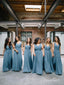 Vestidos de dama de honor largos azules de talla grande vestido modesto para madre de la novia PB10094