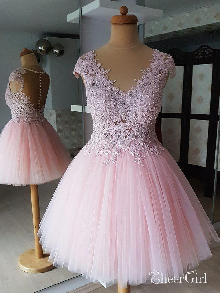 Plus Size Cheap Homecoming Dresses Beaded Lace Pink Short Homecoming Dresses  APD3500 – SheerGirl