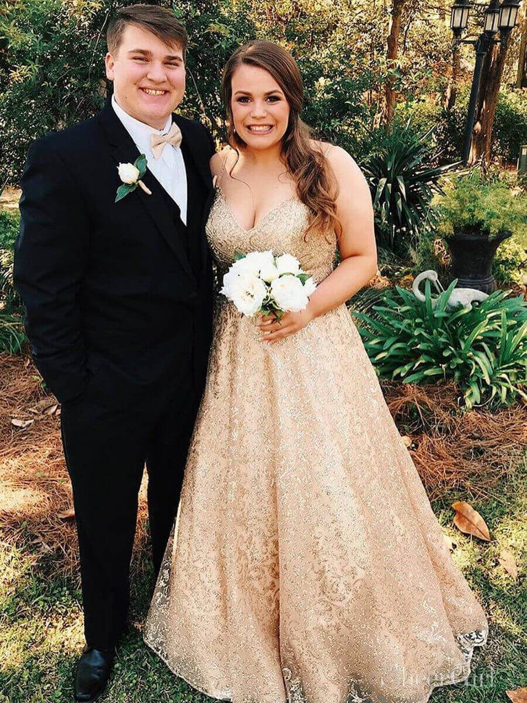 Plus Size Gold Lace Formal Prom Dresses Long Prom Dresses ARD2331-SheerGirl