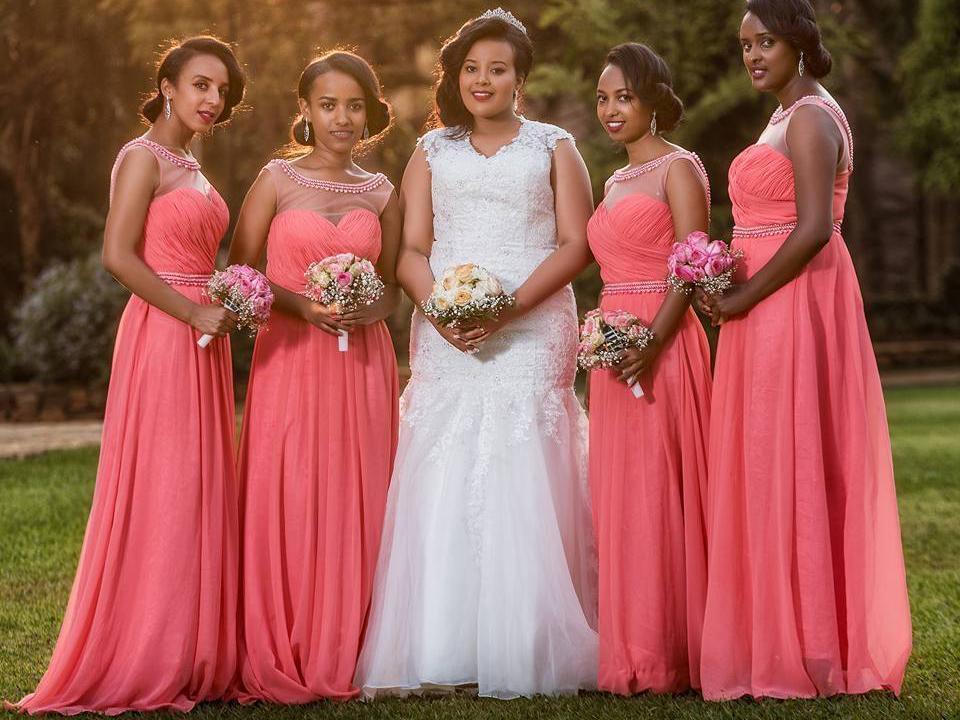 Plus Size Long Bridesmaid Dresses Beaded Watermelon Red Wedding Party Dresses APD3494-SheerGirl