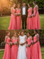 Vestidos largos de dama de honor de talla grande, vestidos de fiesta de boda rojos con cuentas de sandía APD3494